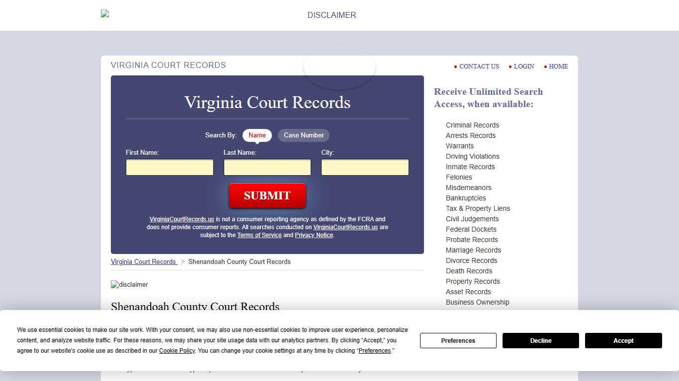 Shenandoah County Court Records | VirginiaCourtRecords.us